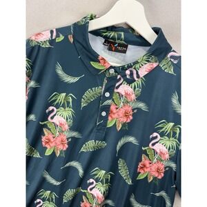 Yatta Golf Polo Shirt Men's Large Tropical Flamingo Hibiscus Performance L